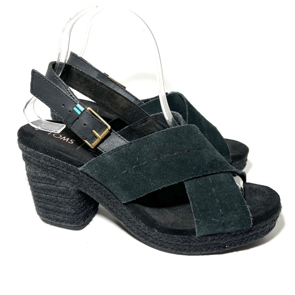 Toms Ibiza Black Platform Slingback Sandals